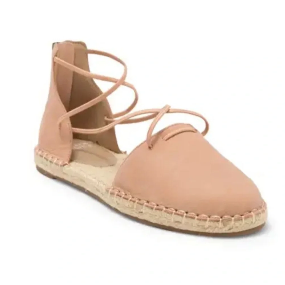 Eileen Fisher Leather Lace-Up Espadrille Sandal Toffee Cream Size 10